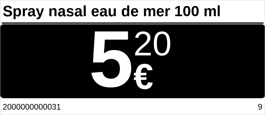 Étiquette noir et rouge : spray nasal à 5,20 €